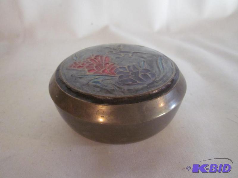 Enamel over Bronze round trinket box....
