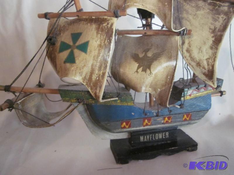 Wood hand painted ship on stand....