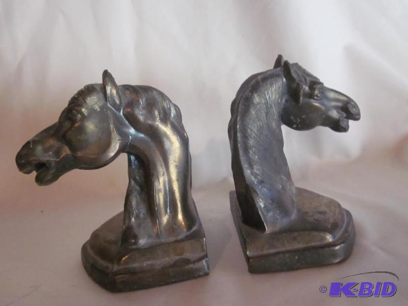 Pair of antique C. 1930 Bronze horse head boo...