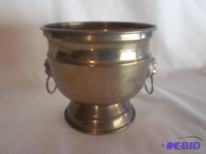 5 inch brass double lion handle footed urn, m...