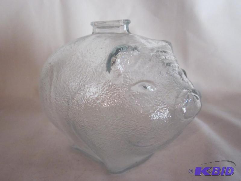 Vintage glass Piggy Bank, makers mark on bott...