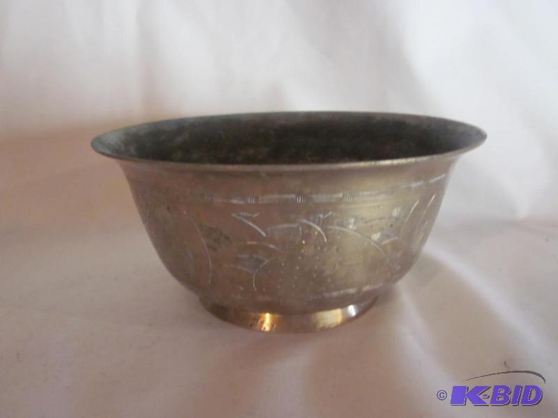 Antique 8 inch round solid Brass engraved bow...
