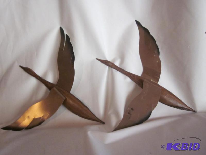 Pair of Mid Century metal art flying ducks, w...