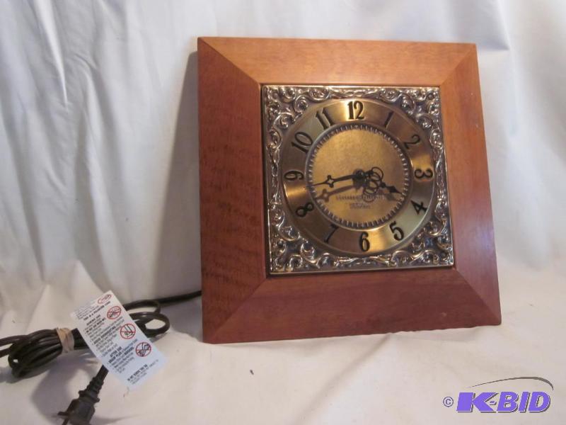 Mid Century wood and metal square wall clock,...