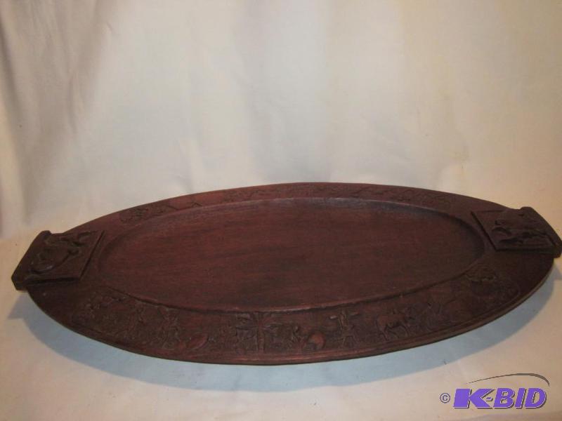 Antique&nbsphand carved teak wood oval foote...