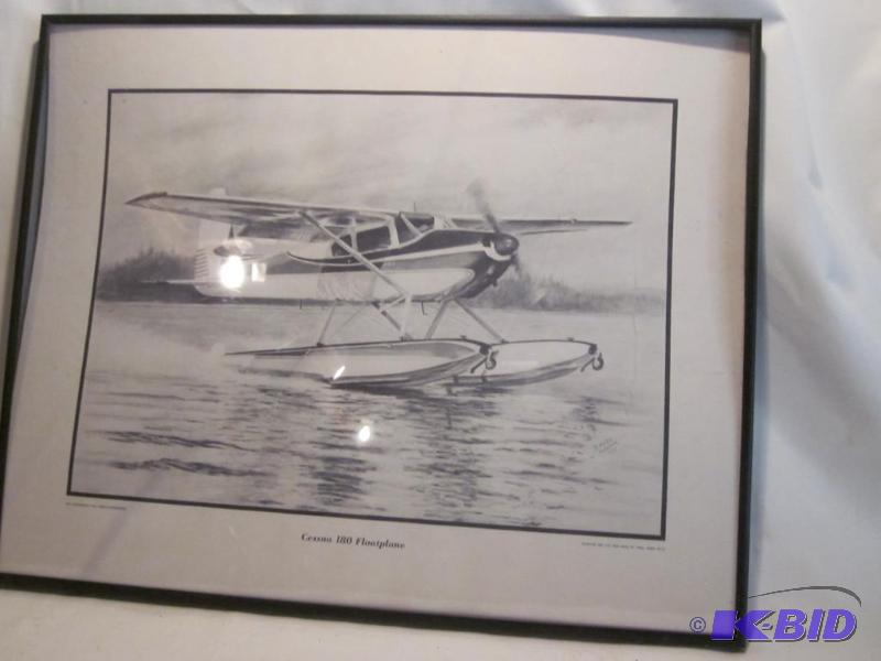 1977 Cessna 180 Float Plane black and white p...