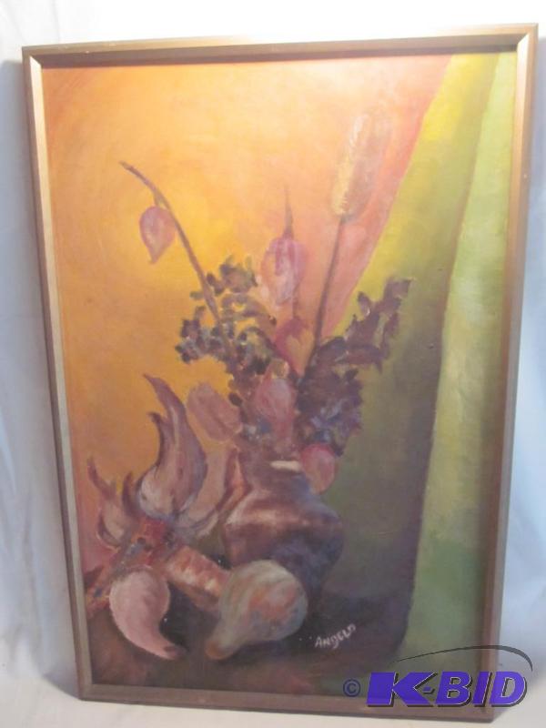 Large oil on board original art, still life, ...
