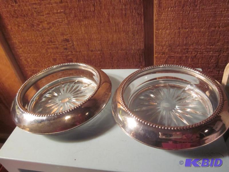 Pair of marked Sterling Silver glass coasters...