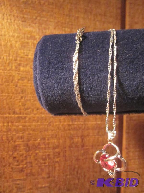 Sterling Silver with pink stone necklace. &nb...