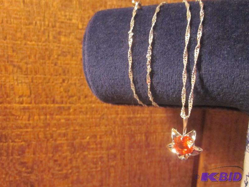 Sterling Silver with orange stone necklace. &...
