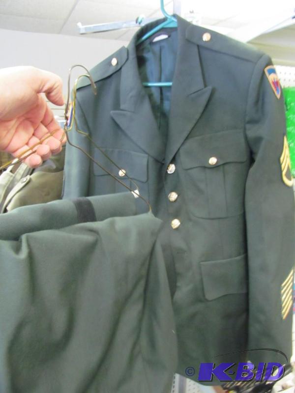 lot 24 image: US Army Sergeant class A uniform 2 pr pants -jacket 42R pants 35 L
