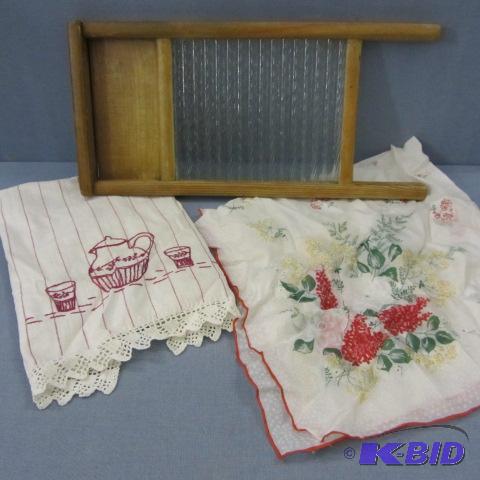 lot 122 image: Glass Washboard & Linens