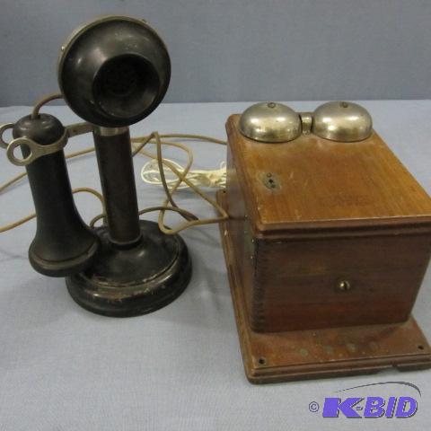 lot 127 image: Vintage Phone, Oak Box