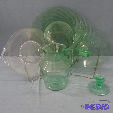 lot 158 image: Pink, Green Depression Glass