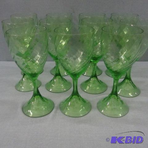 lot 160 image: Green Swirl Wine Glasses