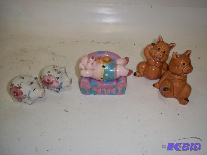 3 PAIR OF PORCELAIN PIG SALT AND PEPPER SHAKE...