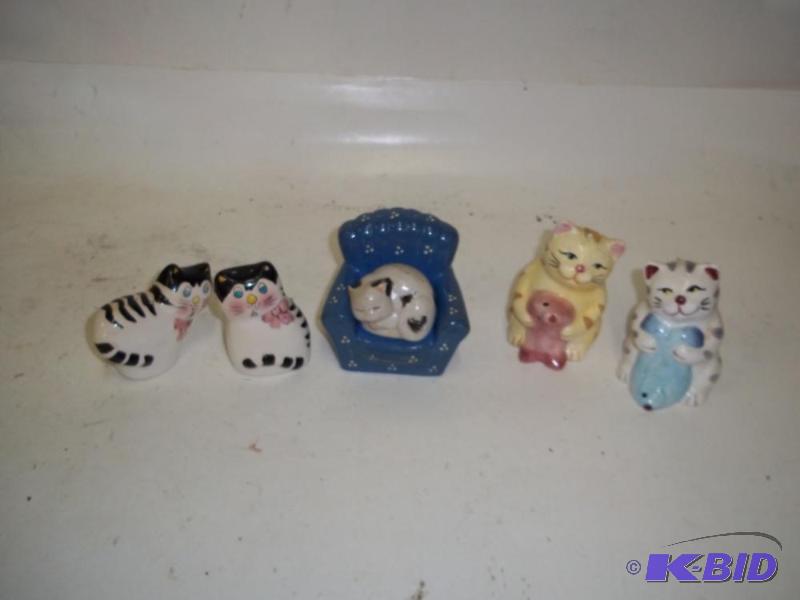 3 PAIR OF PORCELAIN KITTEN SALT AND PEPPER SH...