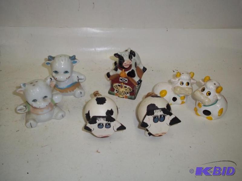 3 PAIR OF PORCELAIN COW SALT AND PEPPER SHAKE...