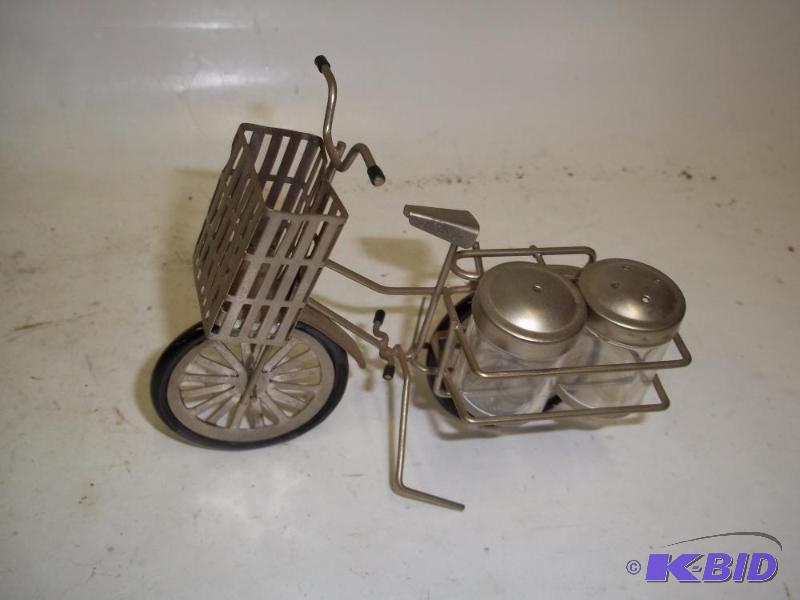 VINTAGE METAL BICYCLE WITH SALT AND PEPPER SH...