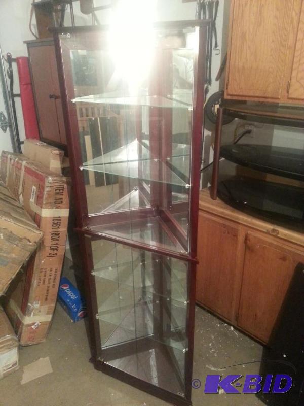 Lighted Alcove 3-Sided Corner Curio Cabinet - Walnut