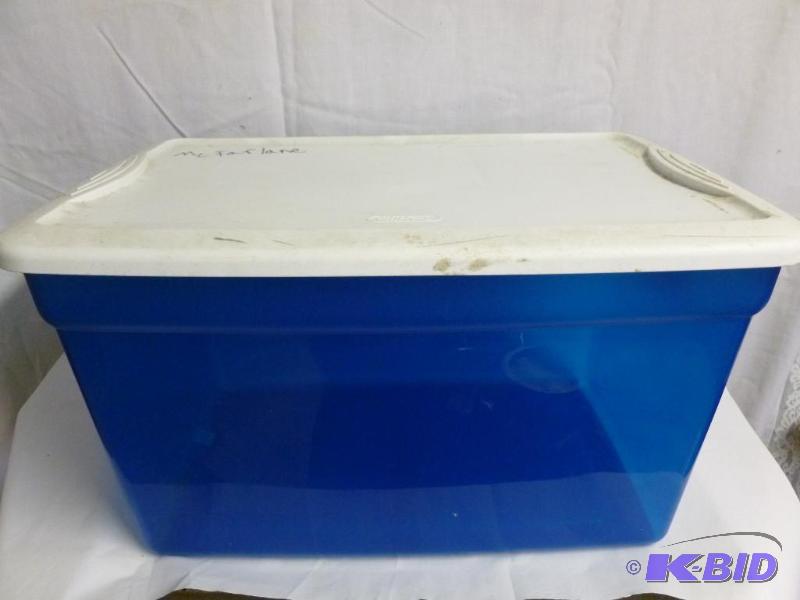 Sterilite Blue Plastic Tub with White Lid