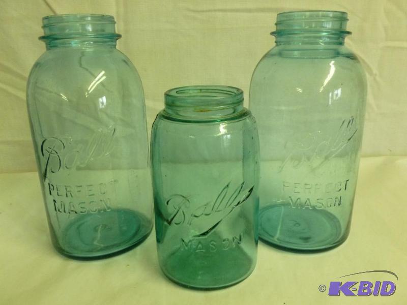 Three Vintage Blue Ball Mason Jars
