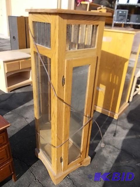 Oak With Etched Glass Lighted Cabinet 15 x 15...