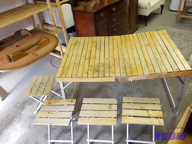 Folding PicnicCamping (Wood) Table With 4-St...