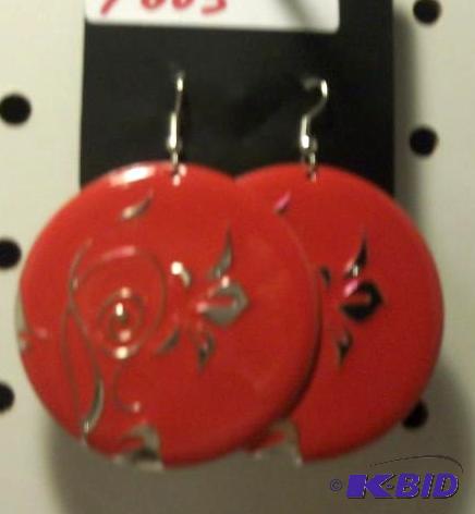 Metal Disc Earrings- Red