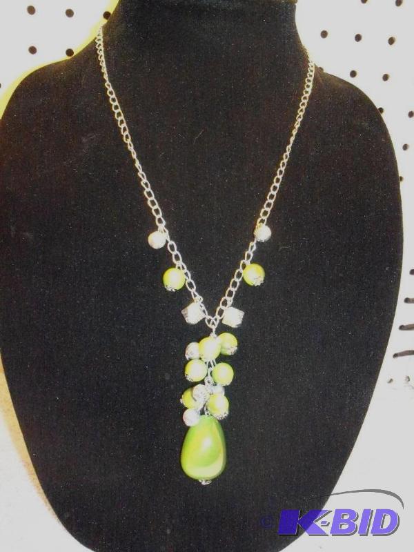 Silver and Green Necklace with Earrings