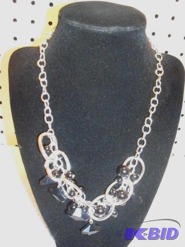 Silver and Black Necklace with Earrings