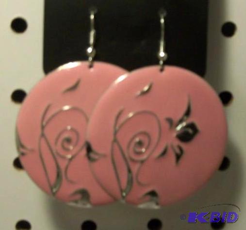 Metal Disc Earrings- Pink