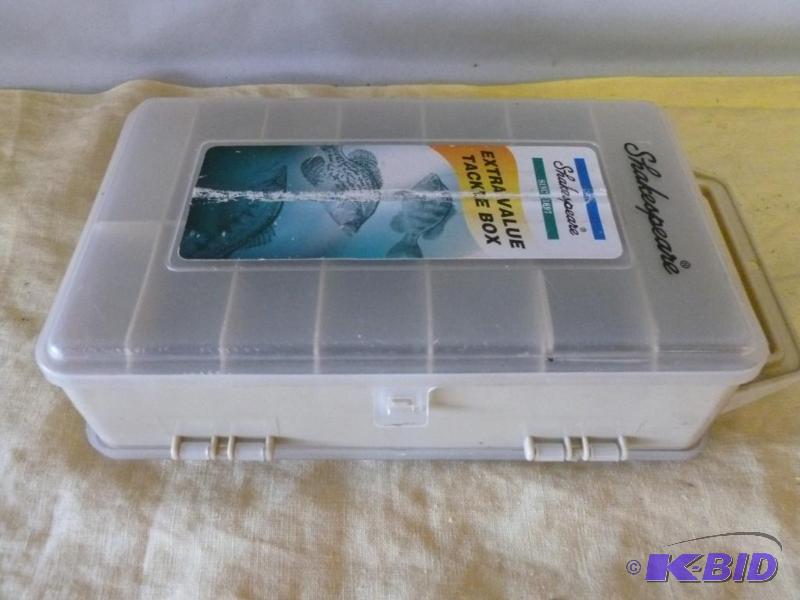lot 114 image: Shakespeare double sided plastic tackle box....
