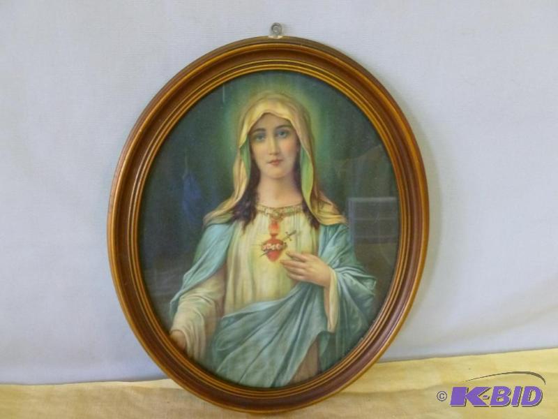 lot 30 image: Vintage wood framed religious picture that me...