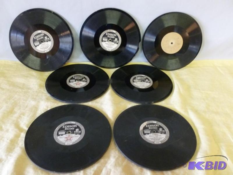 lot 43 image: Lot of seven antique Edison records, has a co...