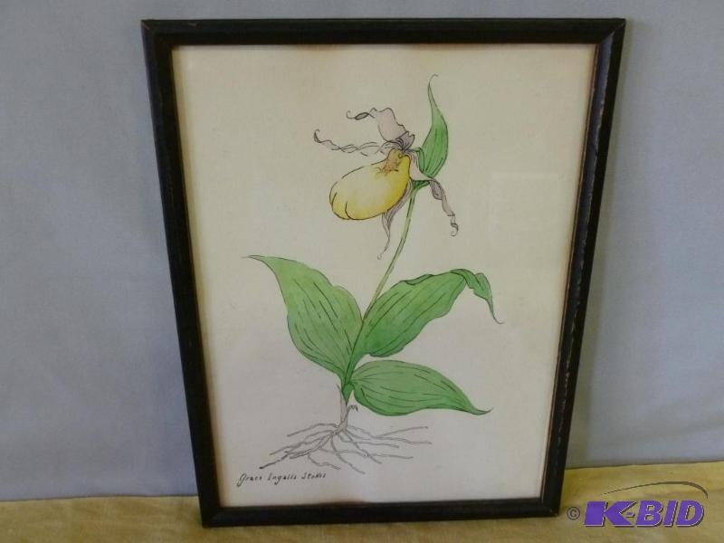 lot 52 image: Nice Grace Ingalls Stokes wood framed floral ...
