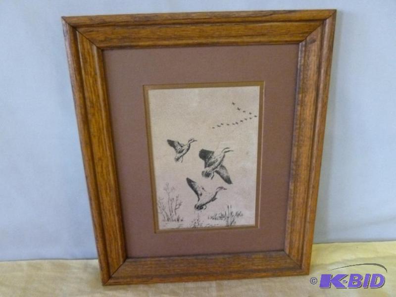 lot 53 image: Nice solid oak framed and double matted print...