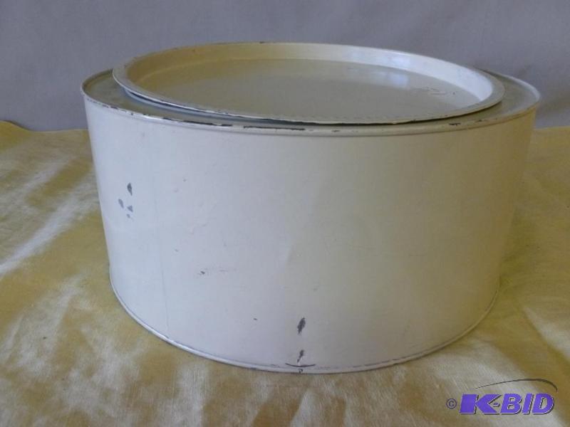 lot 66 image: Large vintage painted metal olive can with li...
