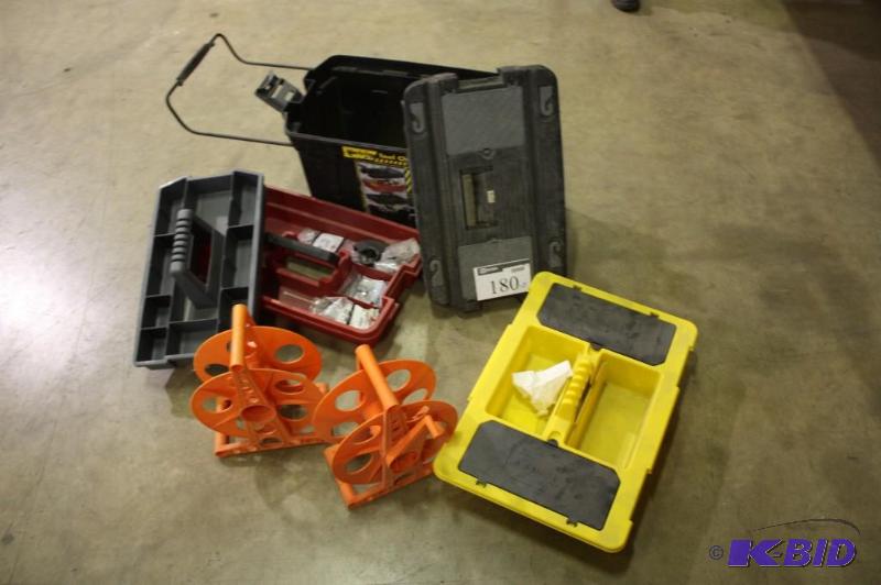 lot 180 image: Electrical Cord Winder wHandle, Orange, app. 2 ct Tool Box Tops, app. 2 ct Tool Box Case wClasp