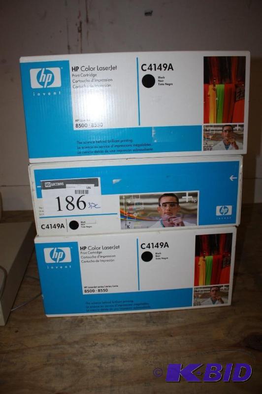 lot 186 image: Lot of (3) HP Color LaserJet Print Cartridge C4149A Black HP LaserJet Series 8500-8550.