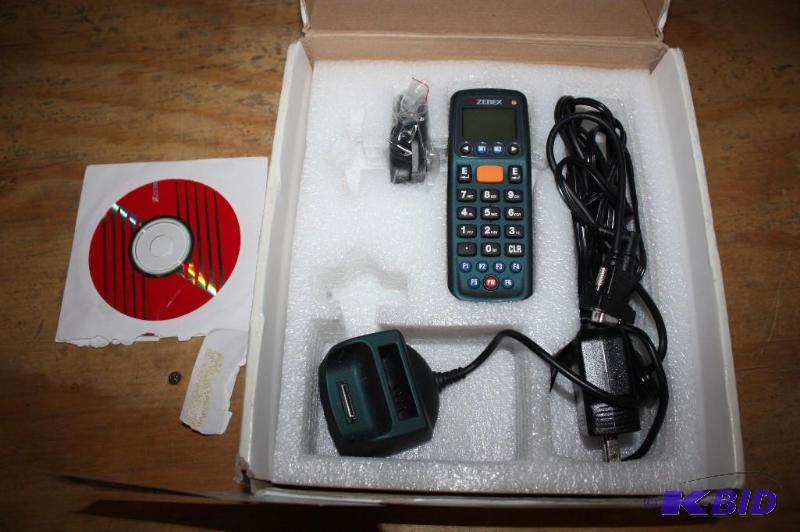 lot 200 image: Zebex PDL 20 Barcode Scanner wCord, Charging Base, CD, & More.