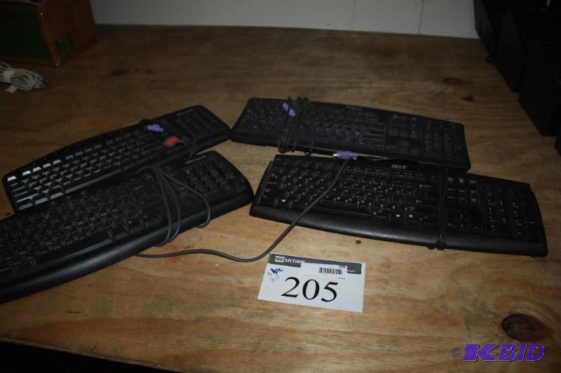 lot 205 image: Lot of (4) Computer Keyboards wUSB Cords Black.