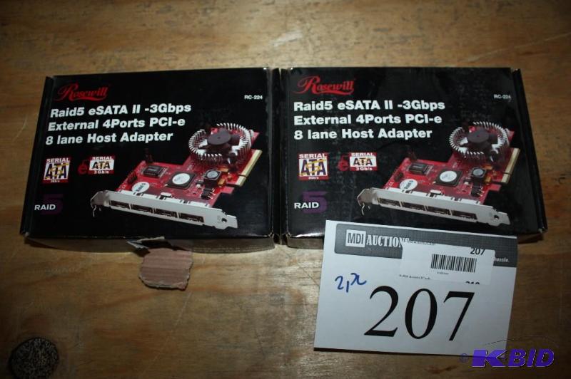 lot 207 image: Lot of (2) Rosewill Raid5 eSata II -3gbps External 4 Ports PCI-E 8 Lane Host Adapter ControllerCard