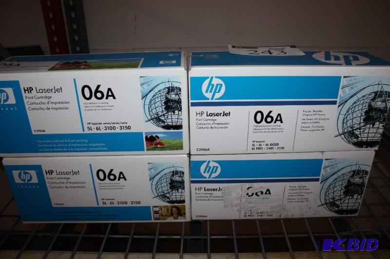 lot 243 image: Box Lot of (4) HP LaserJet Print Cartridge 06A Gold Color C3906A.