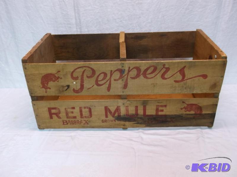 Vintage Red Mule peppers crate in great displ...