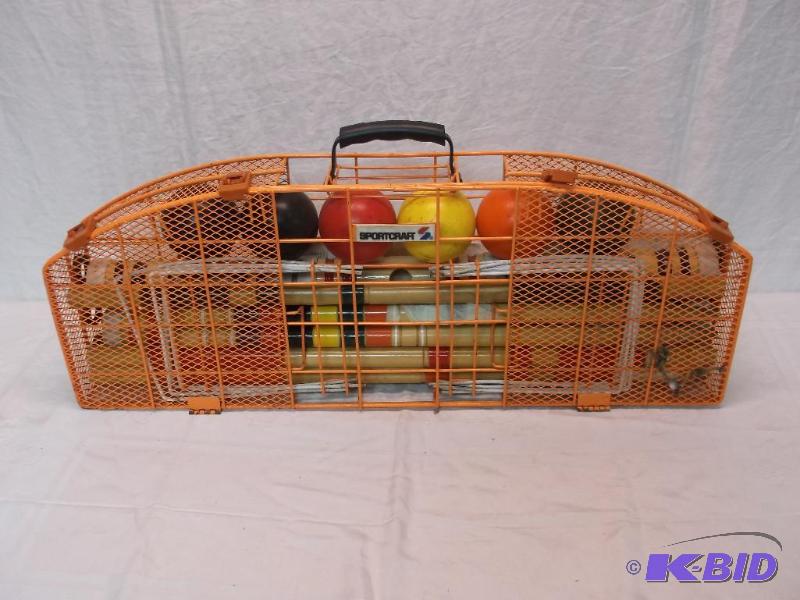 Croquet set in metal storage case....