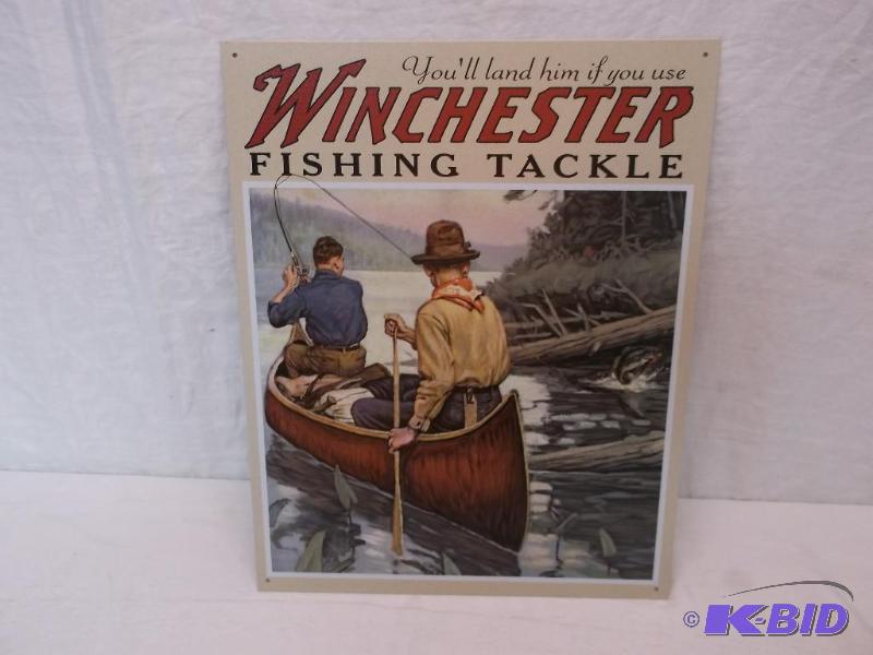 Collectable Winchester fishing sign measuring...