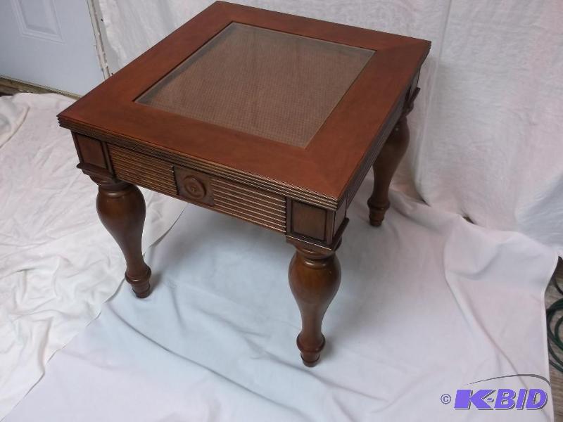 Beautiful solid wood glass top end table with...