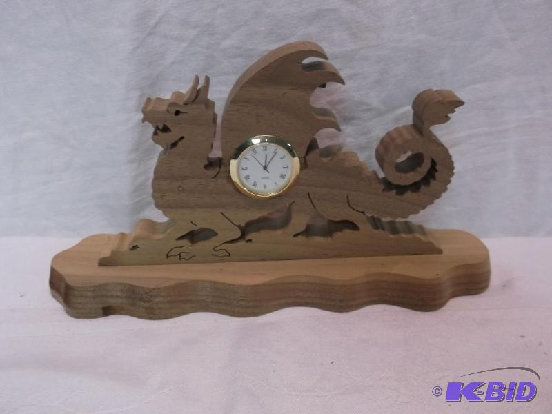 Nice hand crafted solid oak wood dragon clock...