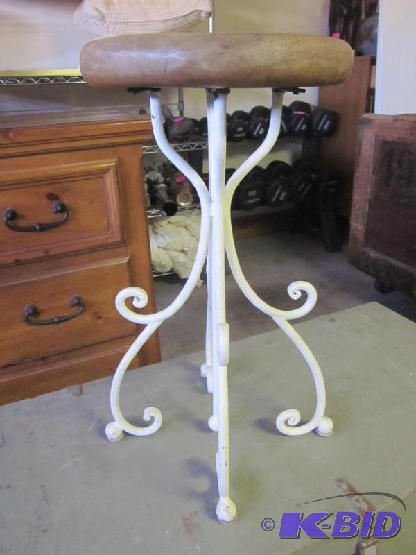 lot 116 image: Primitive solid wood metal supports stool.  &...